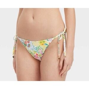 Women's Vacation/Star Geo Reversible Side-Tie Bikini Bottoms Yellow/Green Size L